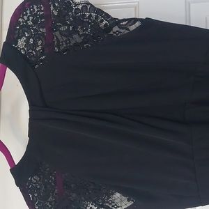 Lace /ruffled chiffon evening gown with peekaboo keyhole at neckline